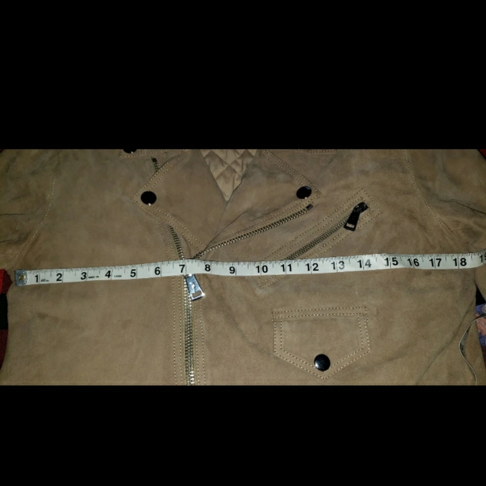 POLO RALPH LAUREN Womens Beige Suede Asymmetric Belted Biker Moto Jacket Sz 10 - Picture 13 of 16
